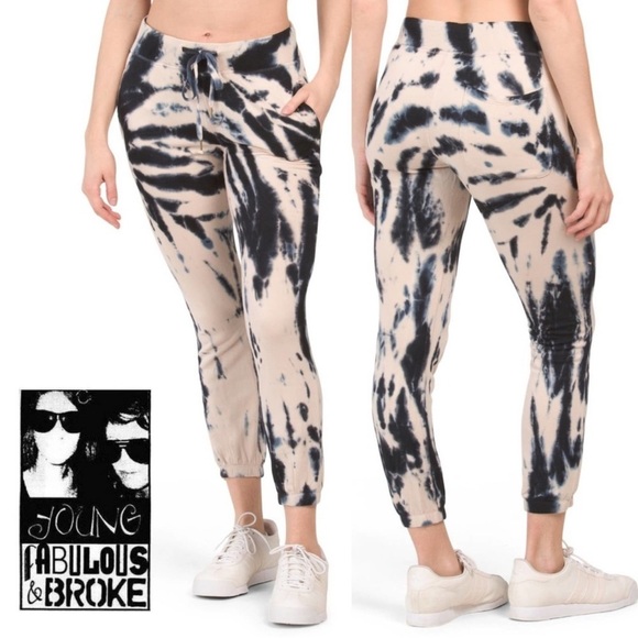 YOUNG FABULOUS AND BROKE Blue Safari Wash Tie Dye Jogger Sweatpants, Size Small - Picture 9 of 9